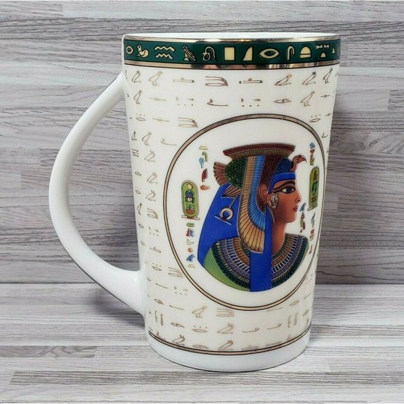 Fathy Mahmoud FM Fine Egyptian 10 oz. Coffee Mug Cup Beige Green White Gold - Picture 4 of 11